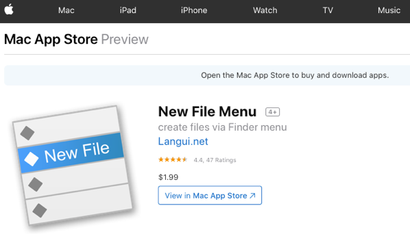 New File Menu on the Mac App Store